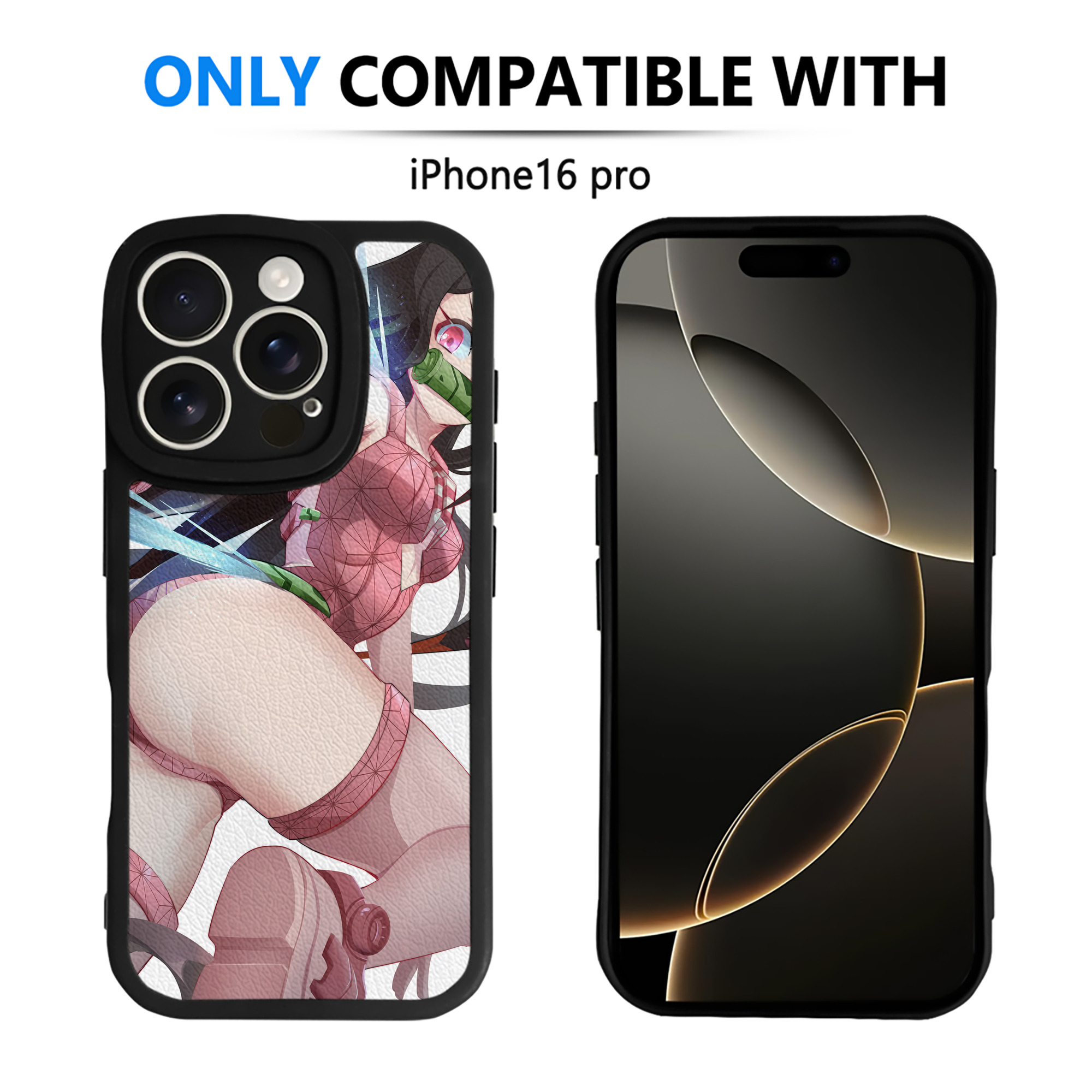 （画像用） 鬼滅の刃（きめつのやいば）竈門 禰󠄀豆子／かまど ねずこ Kamado Nezuko 【iPhone 16シリーズ対応】シリコンスマホケース（レザー調） 材質：シリコン
